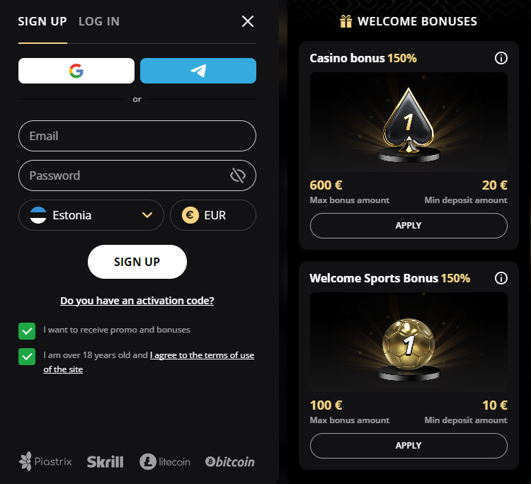 Lex Casino konto register