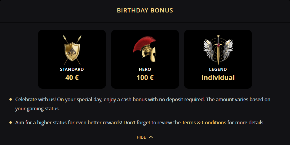Lex Casino Бонус на день рождения