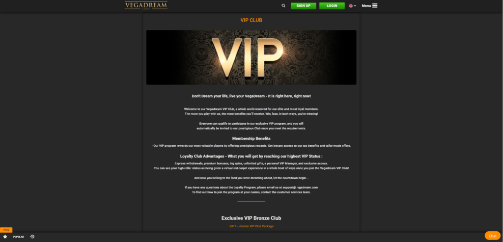 Vegadream kasiino VIP
