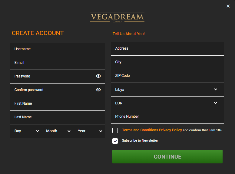 Vegadream казино регистрация