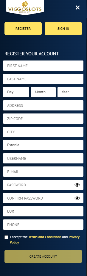 Viggoslots konto registreerimine