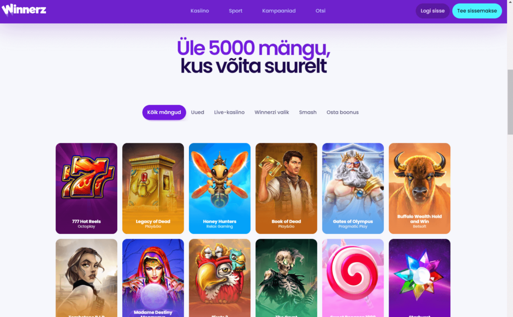Winnerz online kasiinost leiad muljetavaldava mängude kogu