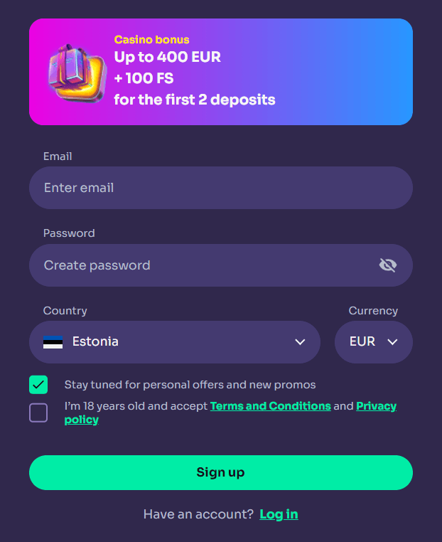 WinSpirit kasiino konto registreerimine ja sisselogimine